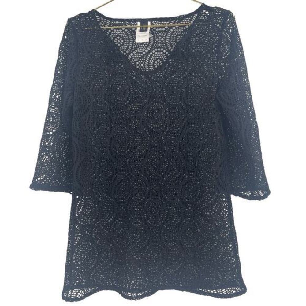 Shelli Segal Black Crochet Women's Short Swim Cover small
